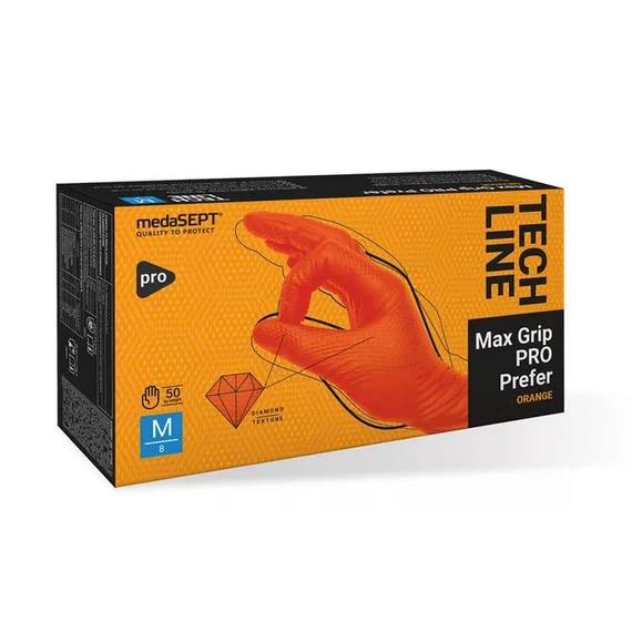 Munkavédelmi kesztyű M Procera Max Grip 50pár/doboz narancs